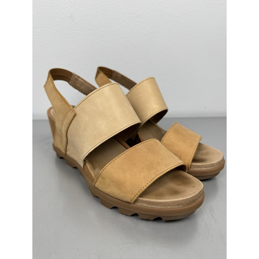 Sorel Joanie II Sandals Womens 11 Wedge Heel Strappy Stretch Zip Brown Leather